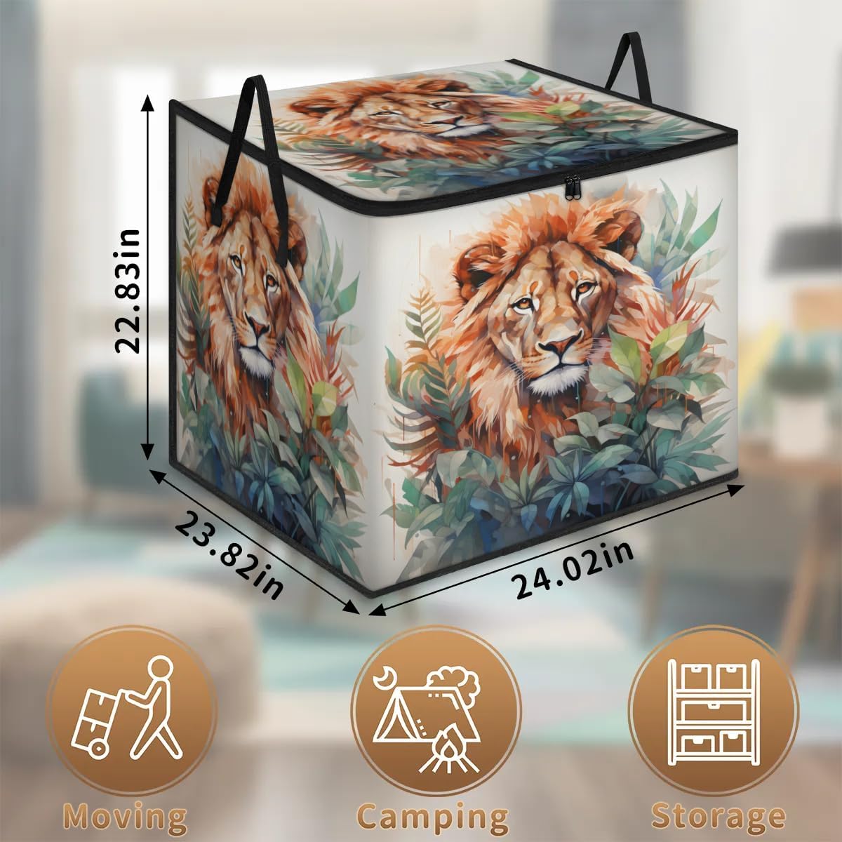 Honeybaby 214L Extra Large Comforter Storage Bag Forest Lions Animal Storage Totes with Lids Waterproof Closet Organizer Folding Blanket Storage Bags for Clothes Bedding Pillows