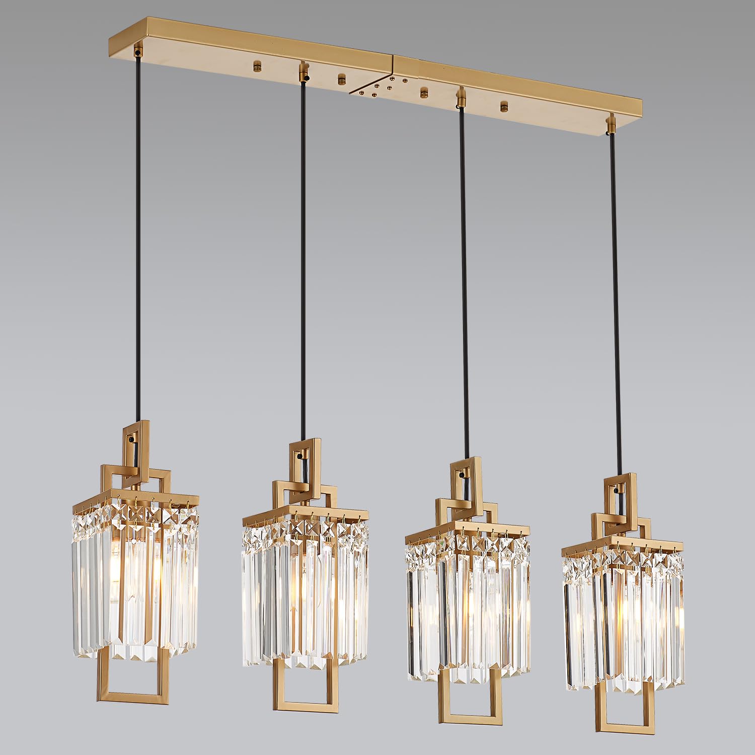34.7" Modern Gold Kitchen Island Lighting, 4-Light Pendant Light Fixtures for Dining Room, Luxury Linear Hanging Ceiling Crystal Chandelier for Pool Table Entryway Living Room Foyer Hallway