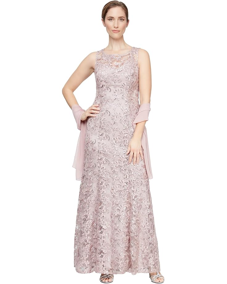 Alex Evenings Long Sleeveless Embroidered Dress - Main View