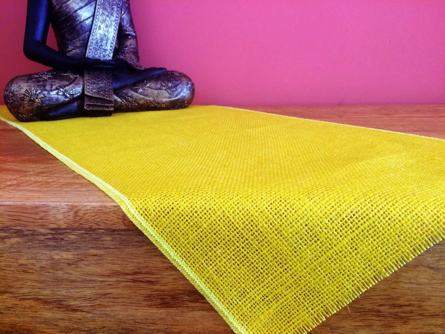 Mustard Yellow Laminated Jute Hessian Fabric 48 Inch Width x 1 Meter Length - Eco-Friendly Burlap Cloth for Bags Crafts Upholstery Home Decor Packaging DIY Projects-image-0