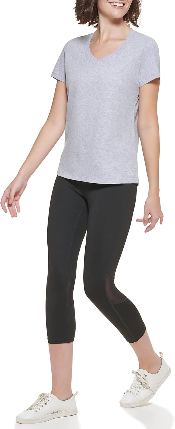 Calvin Klein Womens Solid V-Neck Short Sleeve T-Shirt - Image 2