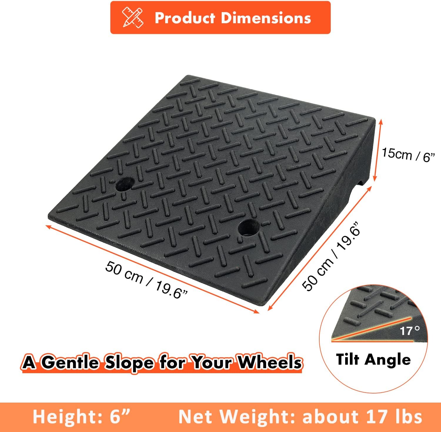 Rubber Curb Ramp 19.6" × 19.6" × 6", Portable Heavy Duty Driveway Curb Ramp Shed Ramp Threshold Ramp for Sidewalk Loading Dock Cars Wheelchairs Motorcycle Trucks Scooter Lawn Mower Pets 1 PCS Black 19.6 x 19.6 x 6 Inch - 1 PCS