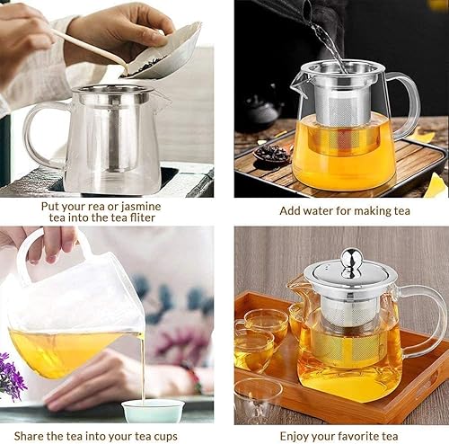 Miniatura 5 de Tetera de vidrio de 25 onzas con infusor, resistente al calor con infusor extraíble, ollas de té de vidrio transparente de borosilicato para té de