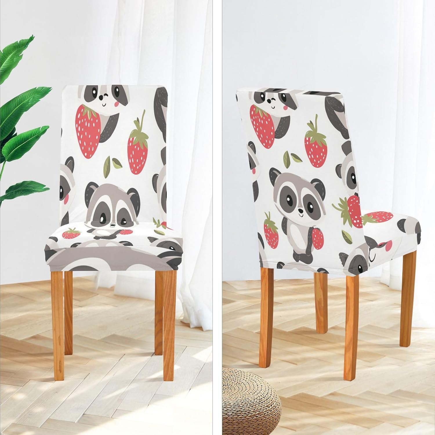 ALAZA Chair Covers for Dining Room, Cute Raccoons Strawberry Stretch Chair Cover Sets Chair Protector Removable Washable for Ktichen Restaurant Hotel