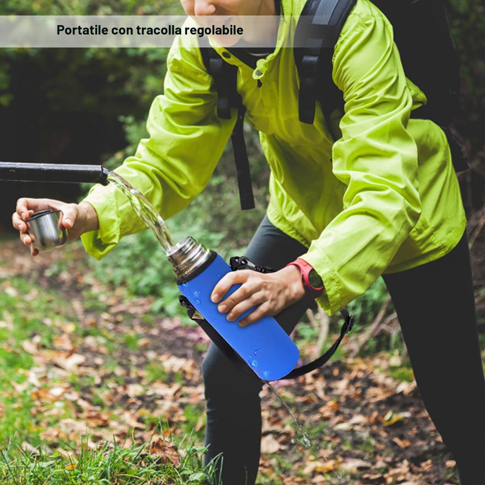 Custodia Termica per Borsa Porta Bottiglia D'acqua in Neoprene con Tracolla Custodia Impermeabile per Bottiglia D'acqua da 1 Litro per Uso Esterno (BLUE)