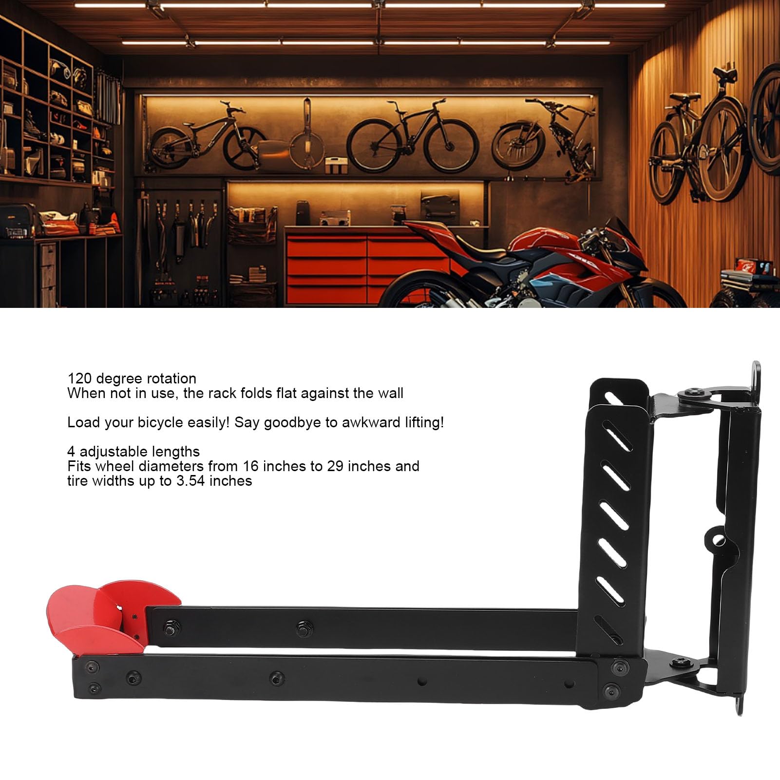 Soporte de Pared Giratorio para Bicicletas, Gancho Vertical para Colgar Bicicletas Que Ahorra Espacio con Función Giratoria de 120 Grados, para Camionetas, Garajes, Bicicletas