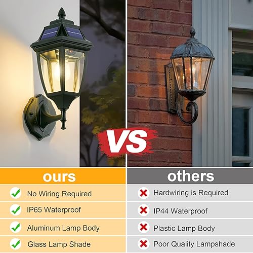 Miniatura 6 de Paquete de 2 luces solares para porche, luces solares con sensor de movimiento para exteriores, luces de pared solares de aluminio para exteriores,