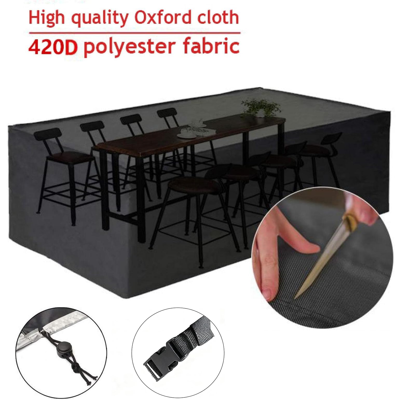 Coperture per Mobili da Giardino,Panno 420D Oxford Impermeabile Copertura,Tavoli e Sedie da Cortile Raggi UV,Quadrato Resistente Allo Strappo Copertura Tavolo/nero230x80x80cm/LxWxH
