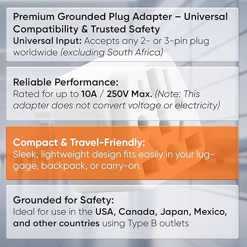 Miniatura 5 de Adaptador de enchufe de viaje de EE. UU., Unidapt EUReino UnidoAUCNJPAsiaItaliaBrasil a Estados Unidos tipo B, enchufe de pared de Estados Unidos