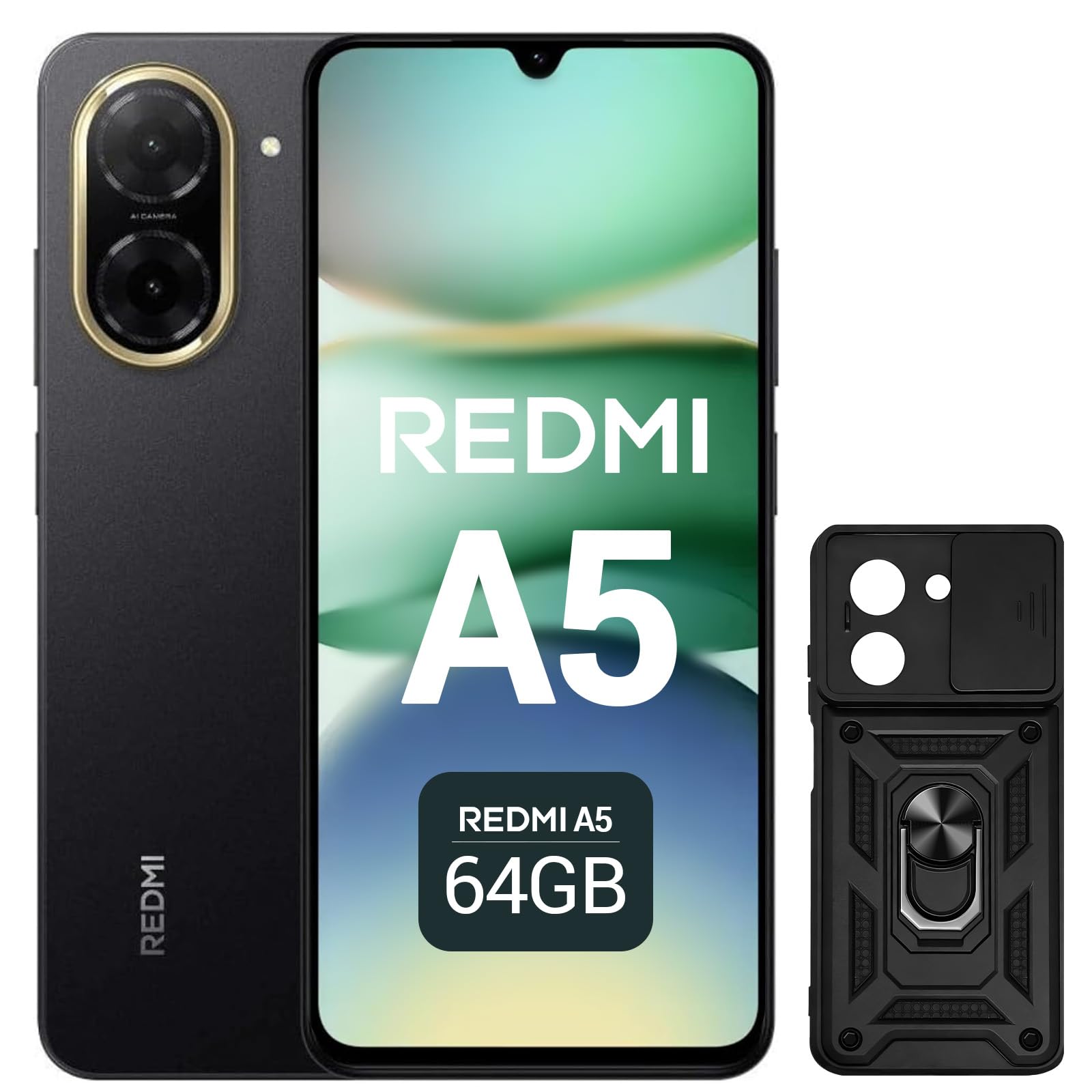 XIAOMI Redmi A5 Smartphone, 6.88" Display 120Hz, 3GB + 64GB, Fotocamera AI 32MP, Batteria 5200 mAh, Sensore Impronte Laterale (Nero)