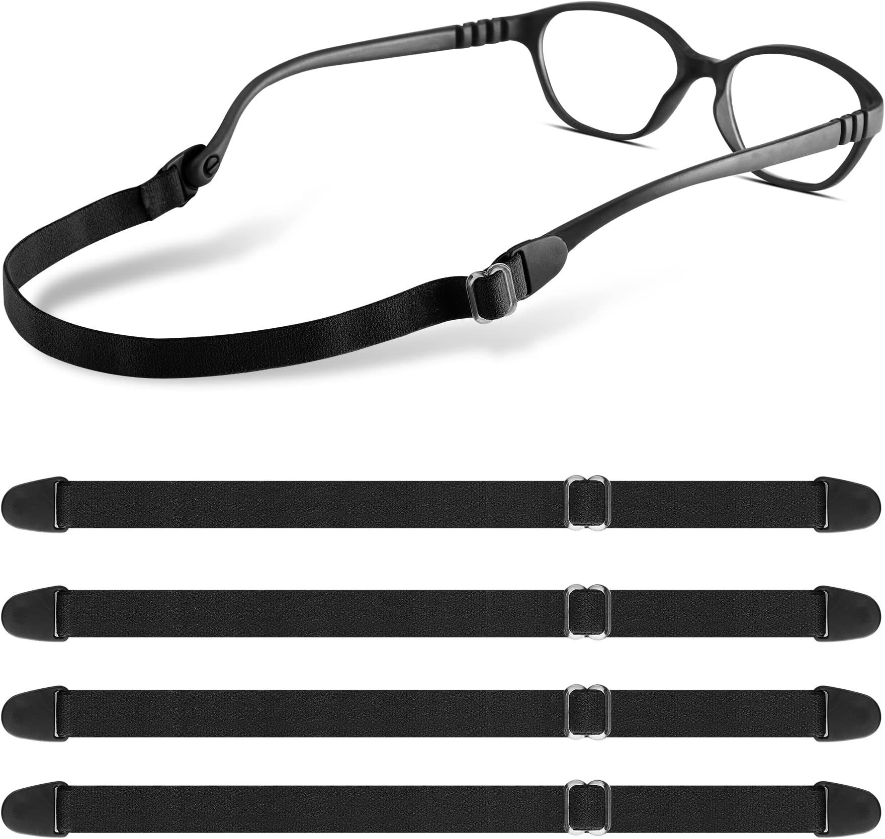 lvvfit Kids Eyeglass Straps Adjustable Eyeglass Straps Elastic Eyeglass Bands Sports Glasses Strap for Toddlers Kids Boys Girls, 4pcs Black, Small