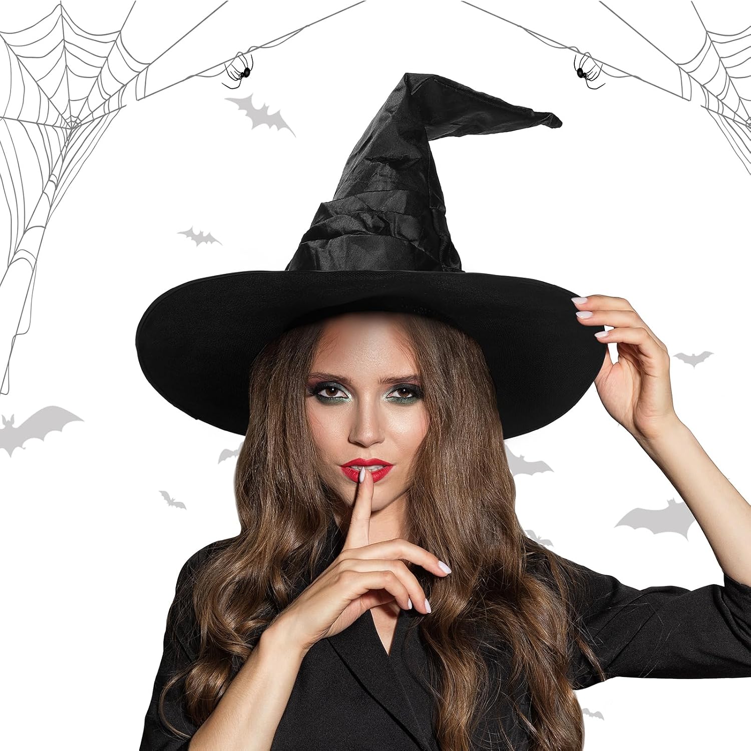 Handepo 4 Pcs Halloween Witch Costume Include 2 Pair Thigh High Socks Witch Knee Striped Socks 2 Pcs Halloween Hats Large Ruched Costume Accessory for Women Party Cosplay Supplies