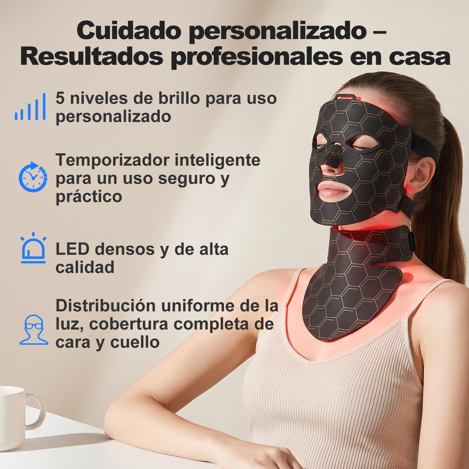 MáScara Led Para Rostro Y Cuello, 7 Colores, 157 Led, Luz Roja