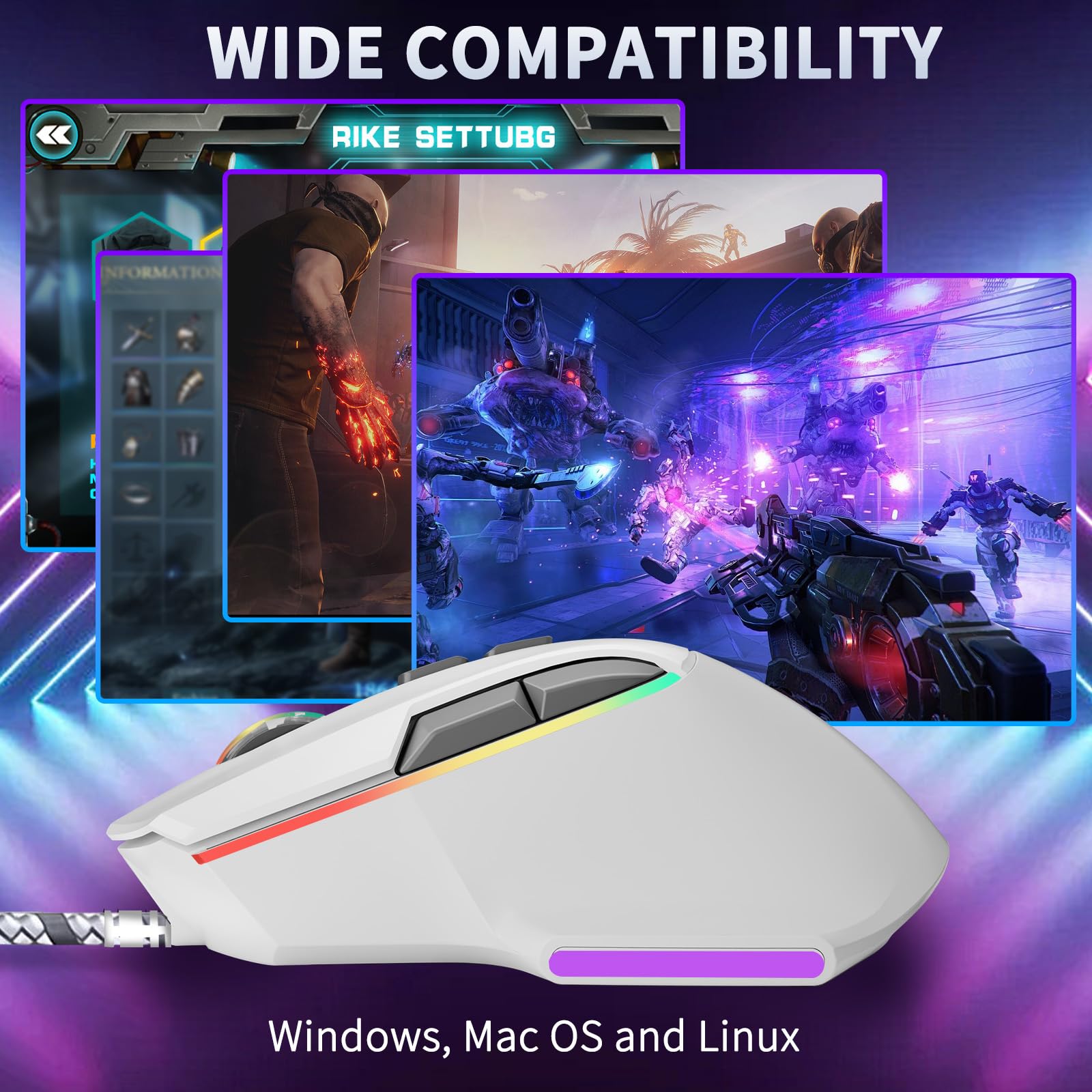 Mysz do gier, przewodowa mysz do gier z podświetleniem RGB, regulowana 7200 DPI, mysz do gier komputerowych z 7 ruchomymi przyciskami makro, ergonomiczna mysz dla graczy na PC, komputer