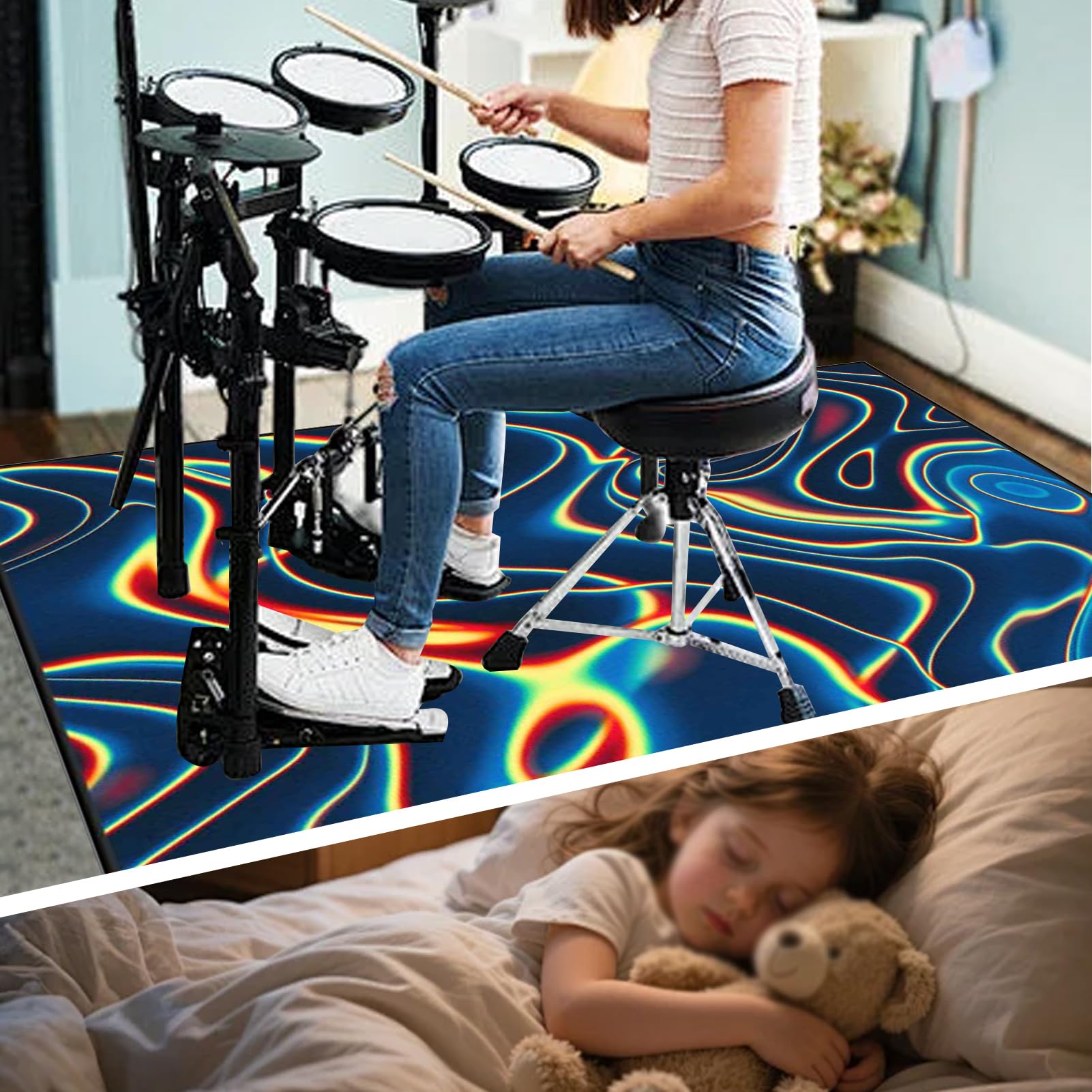 140 x 120 cm Dywan z baterią elektroniczną Dźwiękoszczelny Antypoślizgowy Dywan Pochłaniający Akustyczny Profesjonalna mata do instrumentów muzycznych do instrumentów muzycznych do gitary basowej