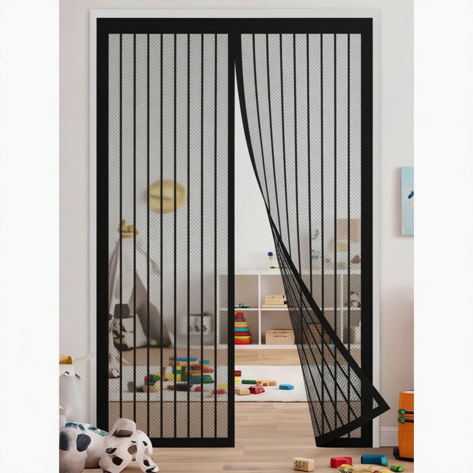 Yxrs Black Magnetic Fly Screens 141 X 243 Cm Frame Hook & Loop Hundreds Of Sizes Duty Door Screen Keep Bugs Out & Lets Fresh Air In Easy To Install Without Drilling,