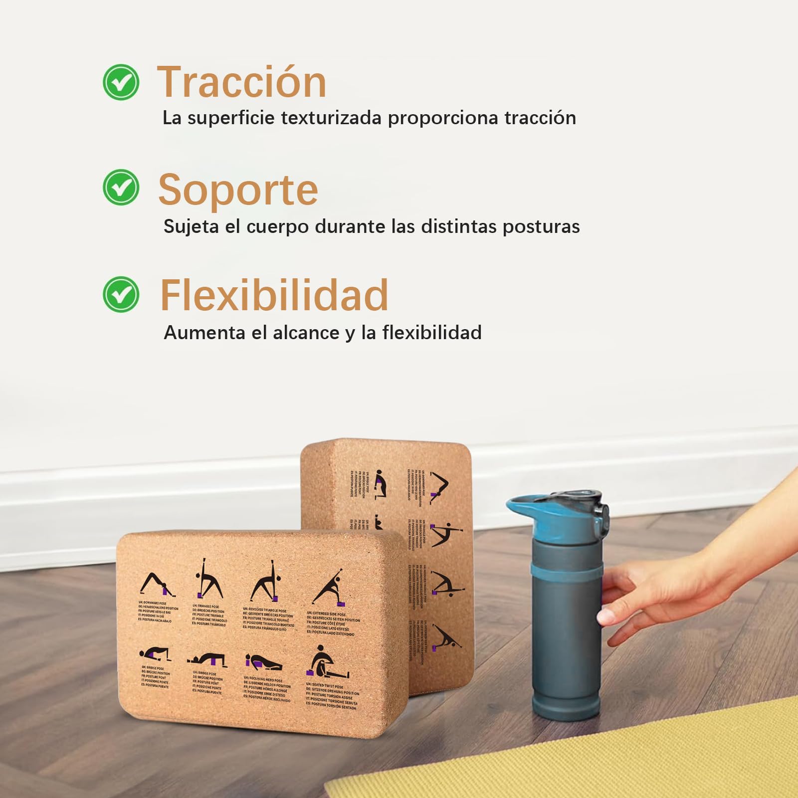 Brique De Yoga NEXROLA En Liège Naturel – 22 X 14 X 14 Cm, 630 G, Antidérapante, Solide – Idéale Pour Pilates Et Stretching