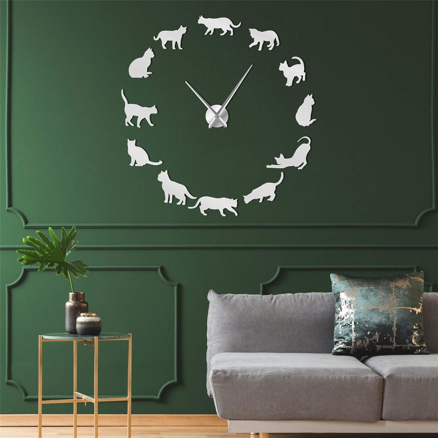 Cats Theme Modern Acrylic Clock Kit for Wall Design,3D Frameless Wall Clock with Mirror Stickers for Living Room Decoration-S-37