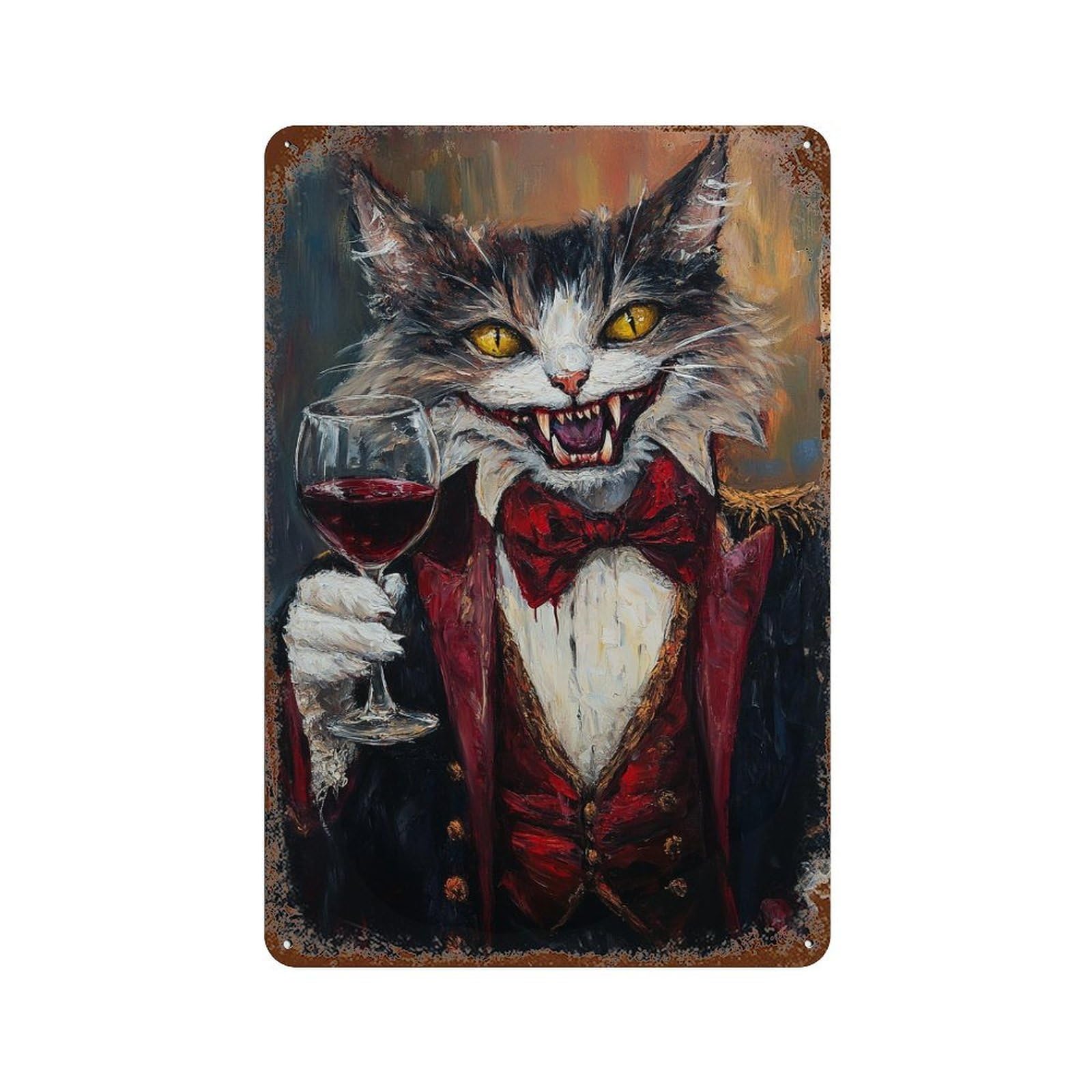 Whimsical Cat in Formal Attire 11.8"x7.9" Decorative Tin Sign, Retro Wall Decor for Garage, Bar And Workshop Decor