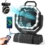 Odoland 20000mAh Portable Camping Fan with LED Light, Rechargeable Battery Operated Oscillating Fan with Remote & Hook, Outdoor Tent Fan with Timer, 4 Speeds for Power Outage Travel Jobsite, Rose Pink