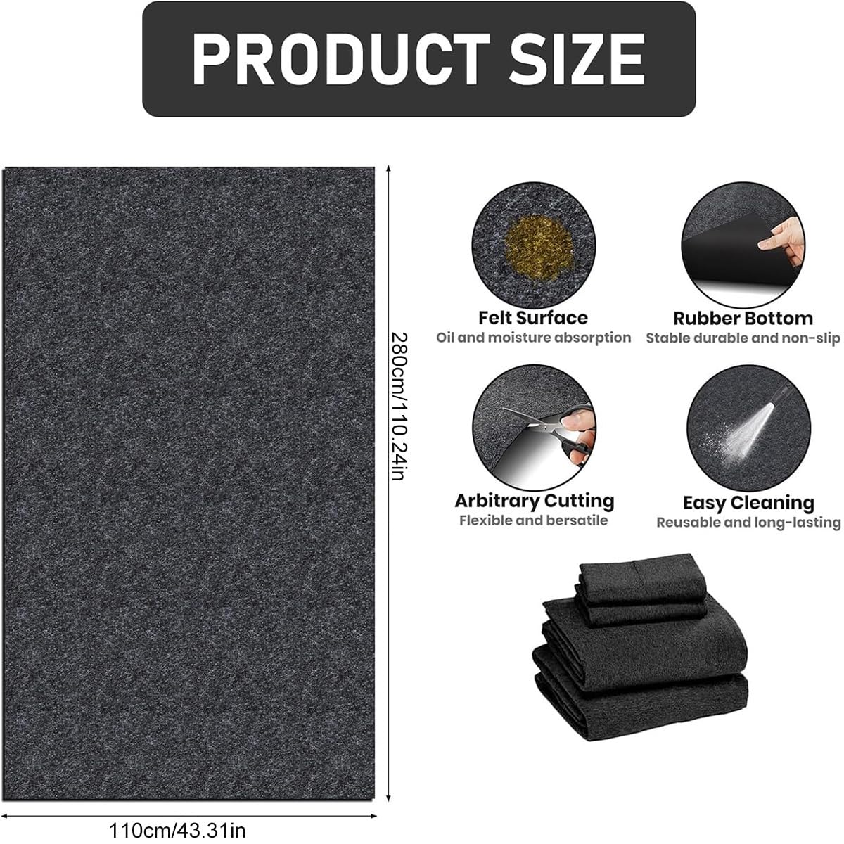 Tapis de récupération d'huile pour garage, 110 x 280 cm, tapis de sol de garage, tapis à huile de moto, protection de garage polyvalent, tapis absorbant résistant, tapis de protection, établi