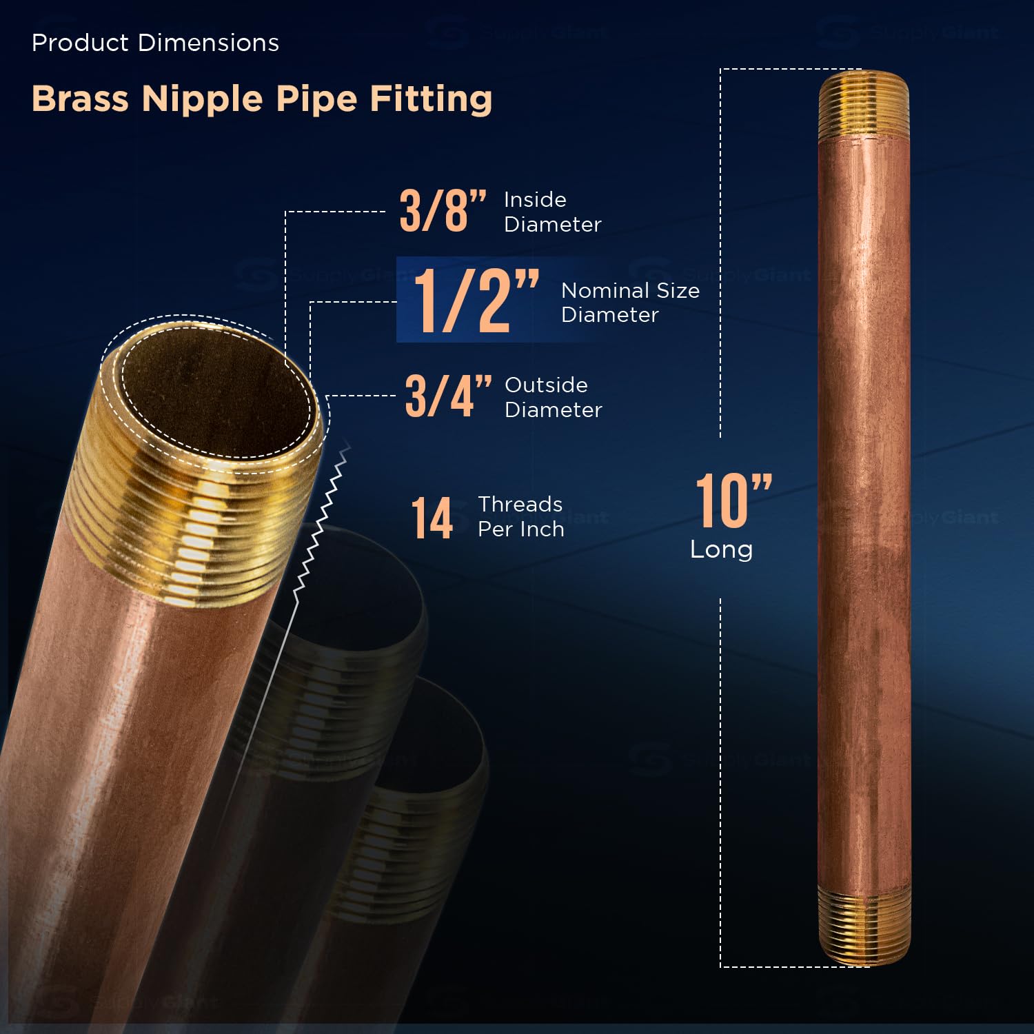 Everflow Supplies NPBR1210 - Raccordo lungo in ottone con diametro nominale 1/2" e estremità NPT