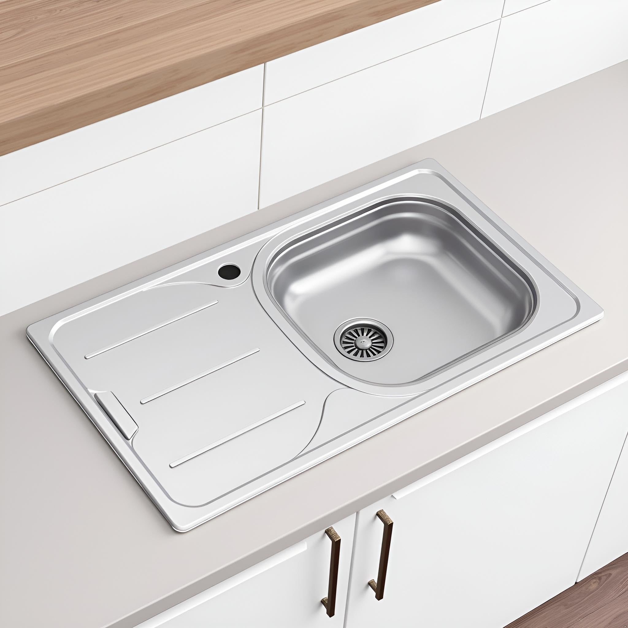 CATA Fregadero CDS-1 EI/A Cubeta Cuadrada Escurridor Instalación Mueble 45 CM Base Fonoabsorbente Acero Inoxidable Válvula Canasta Acabado Inox
