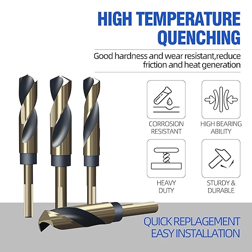 Miniatura 3 de HUHAO Brocas helicoidales de vástago reducido de 0.551 in con revestimiento de nitruro negro y titanio dorado HSS 4341 con vástago de 0.394 in,