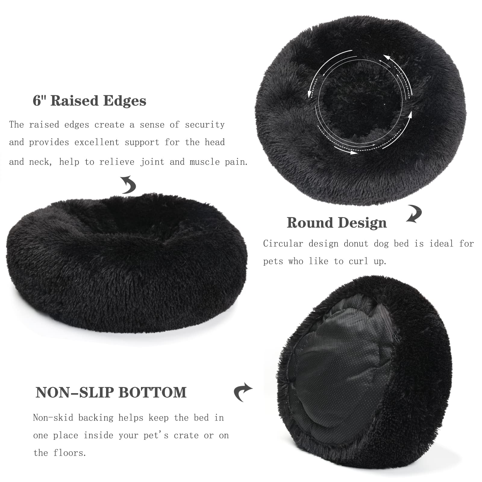 nononfish Puppy Beds for Small Dogs WashableÂ 19â€?Â Black Calming and AnxietyÂ Pet BedsÂ Fluffy