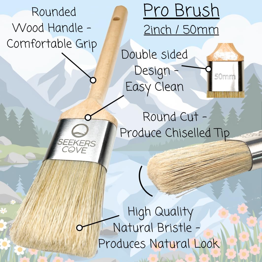 Seekers Cove Pro Blender Paintbrush Pair of 2 inch - Two 2" Inch Brushes - Easy Hold Handle and Natural Bristle - for Art and Paint - Oil, Acrylic - Wet on Wet