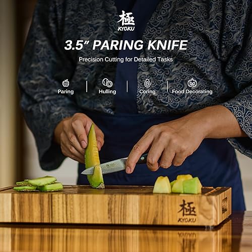 Miniatura 2 de KYOKU Cuchillo Mondador - 3.5" - Serie Shogun - Hoja de Damasco con Núcleo de Acero VG10 Estilo Japonés - con Funda y Estuche