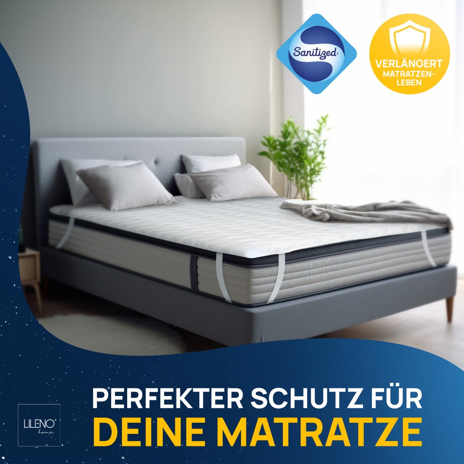 LILENO HOME Matratzenschoner 180x200 cm - Matratzenauflage 180x200 atmungsaktiv u. waschbar- extra weicher Matratzenschoner als Matratzen-Cover u. Schoner für Topper, Boxspringbett u. als Unterbett
