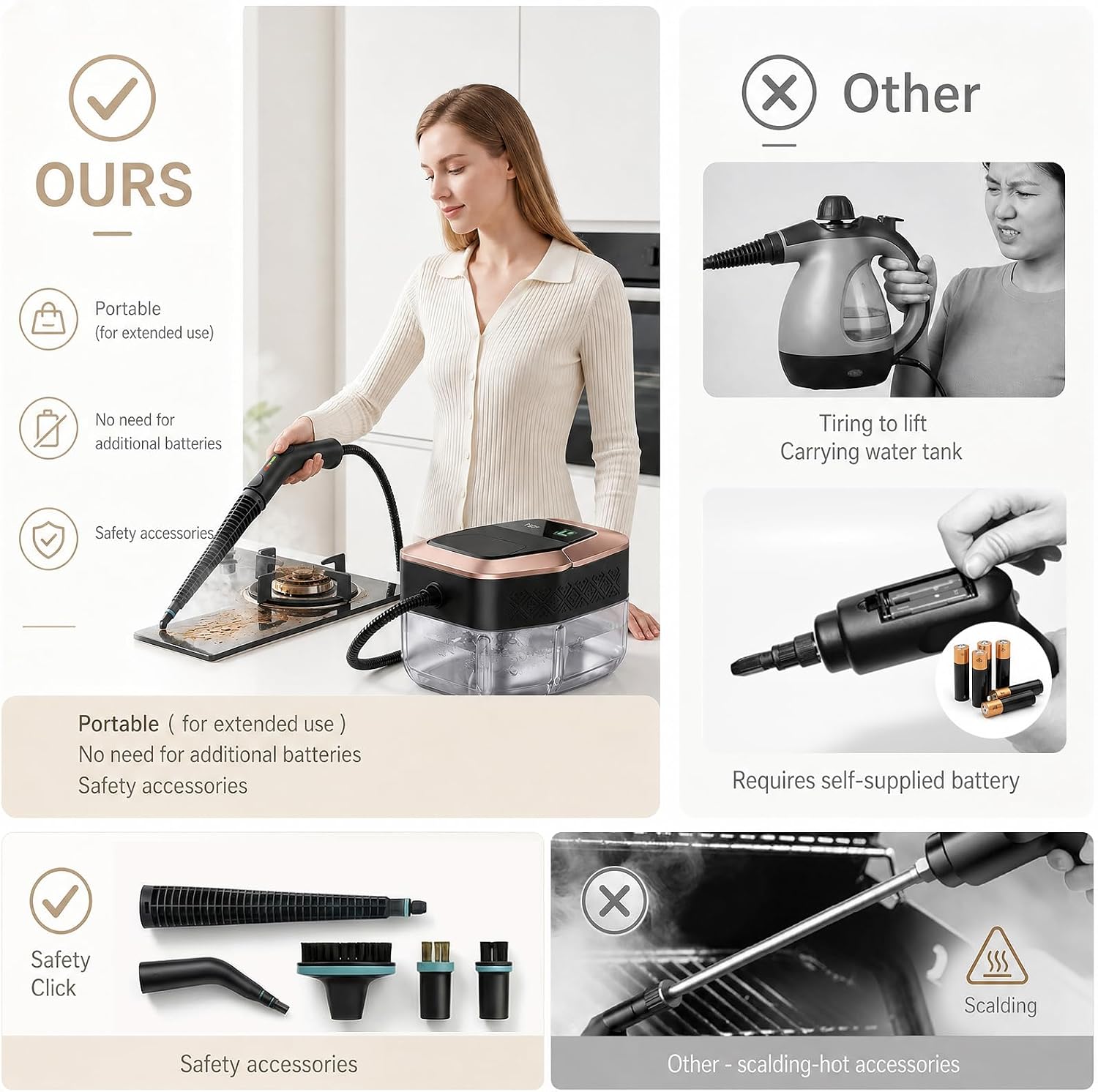 Steam Cleaner, 3-Level Adjustable Pressurized Steam Cleaner for Home, 15s Heat-Up Handheld Steamer for Cleaning, 1.9 Qt Tank Portable Steam Cleaner for Car, Tile, Grout