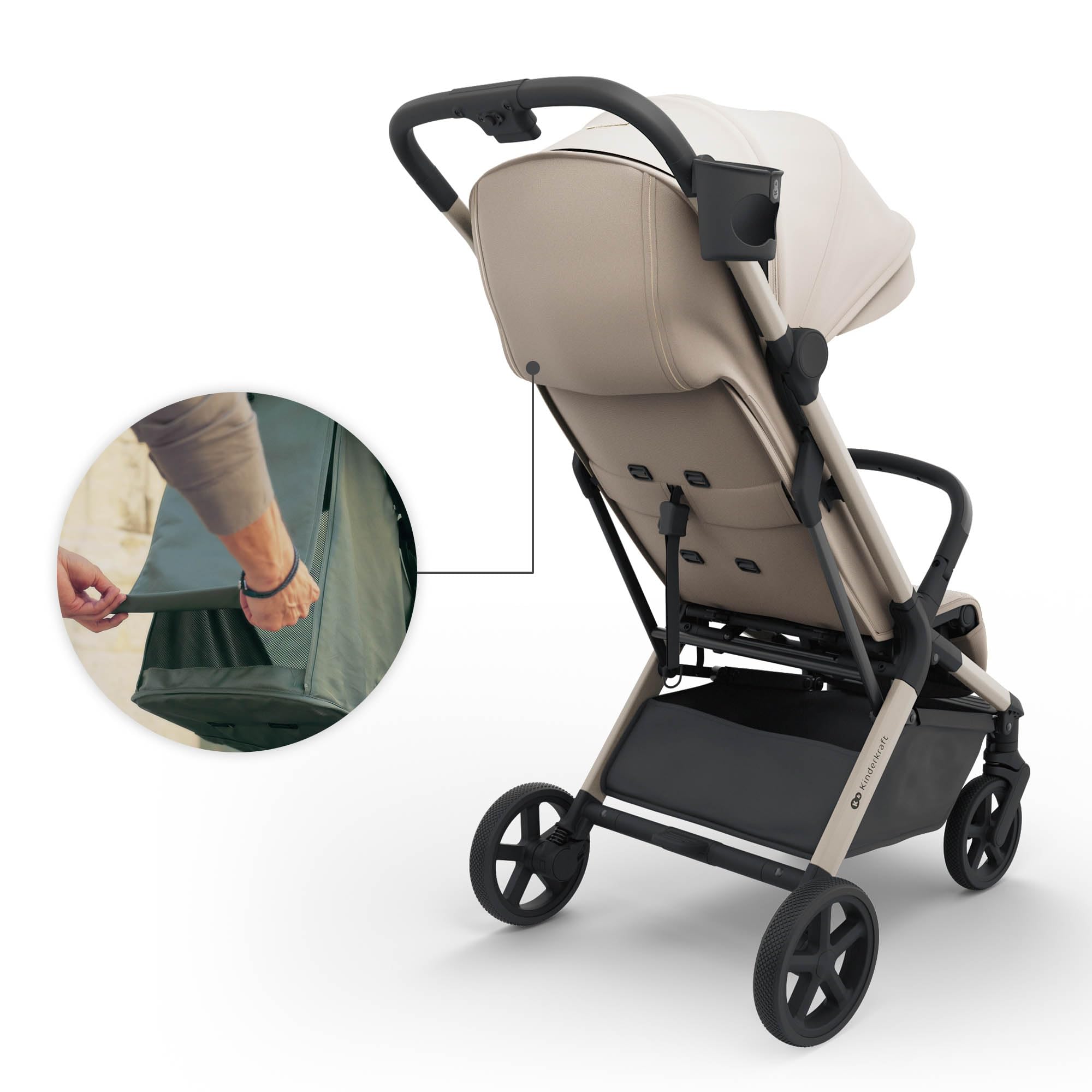 Kinderkraft NUBI 3 Poussette jusqu'à 22 kg, poussette, avec pliage automatique, capote imperméable, filtre UPF 50+, poids léger 8,7 kg, position allongée, harnais de sécurité 5 points, beige