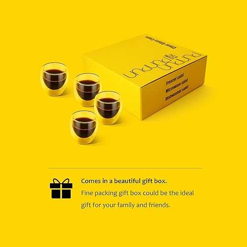 Miniatura 5 de PunPun Tazas de café expreso de 2.7 onzas líquidas, tazas Demitasse de doble pared aisladas, transparentes, juego de 4 vasos de chupito