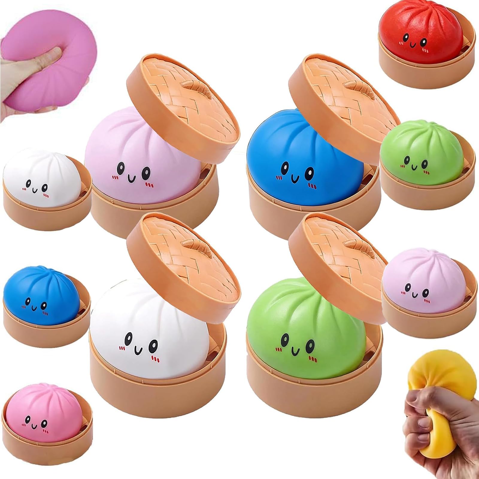 Mystery Dumpling Squishy, 4 Inch Jumbo Dumpling Stress Ball, Squishy Bun, Anxiety Relief Fidget, Soft Squeeze Decompression Dough for Adults Classroom Prizes & Party Favors (Pink) — view 14