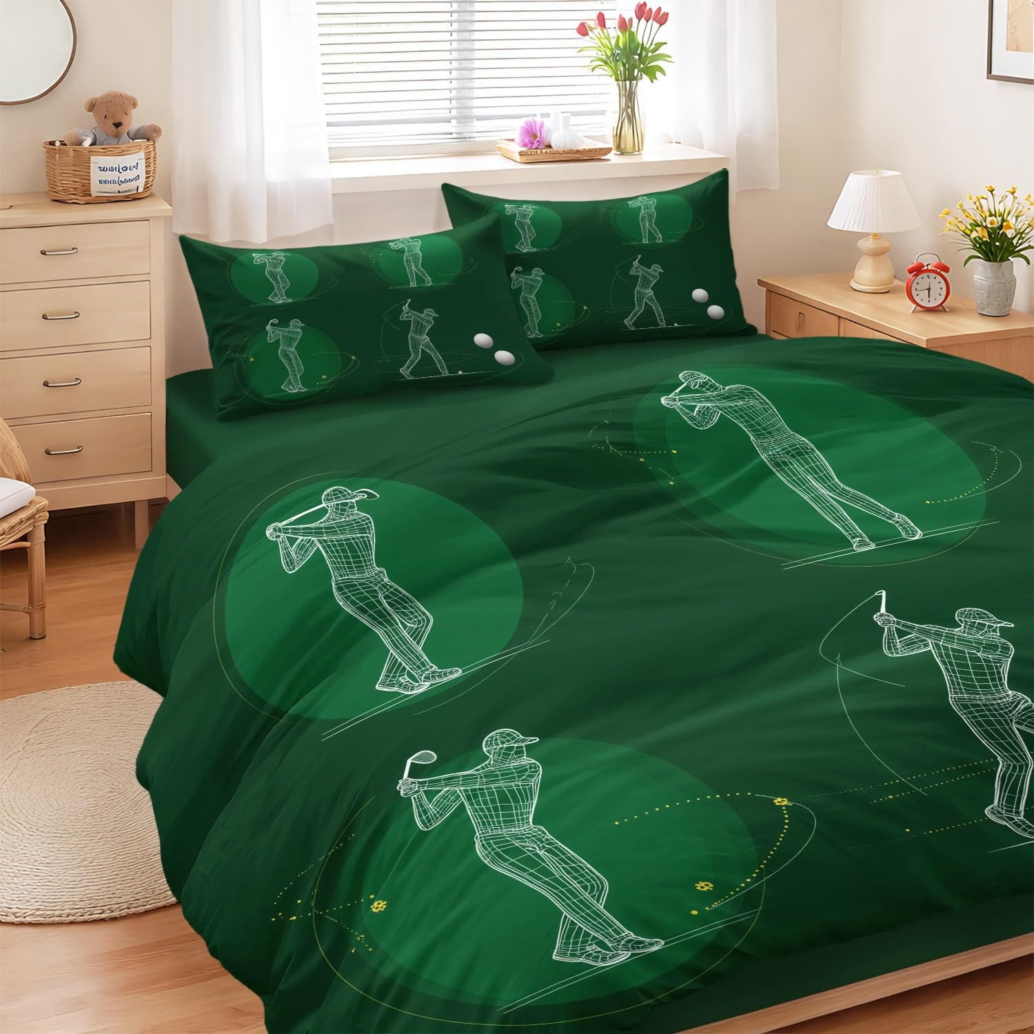 Parure de lit 240x260 cm 4 pièces linge de lit microfibre housse de couette golf