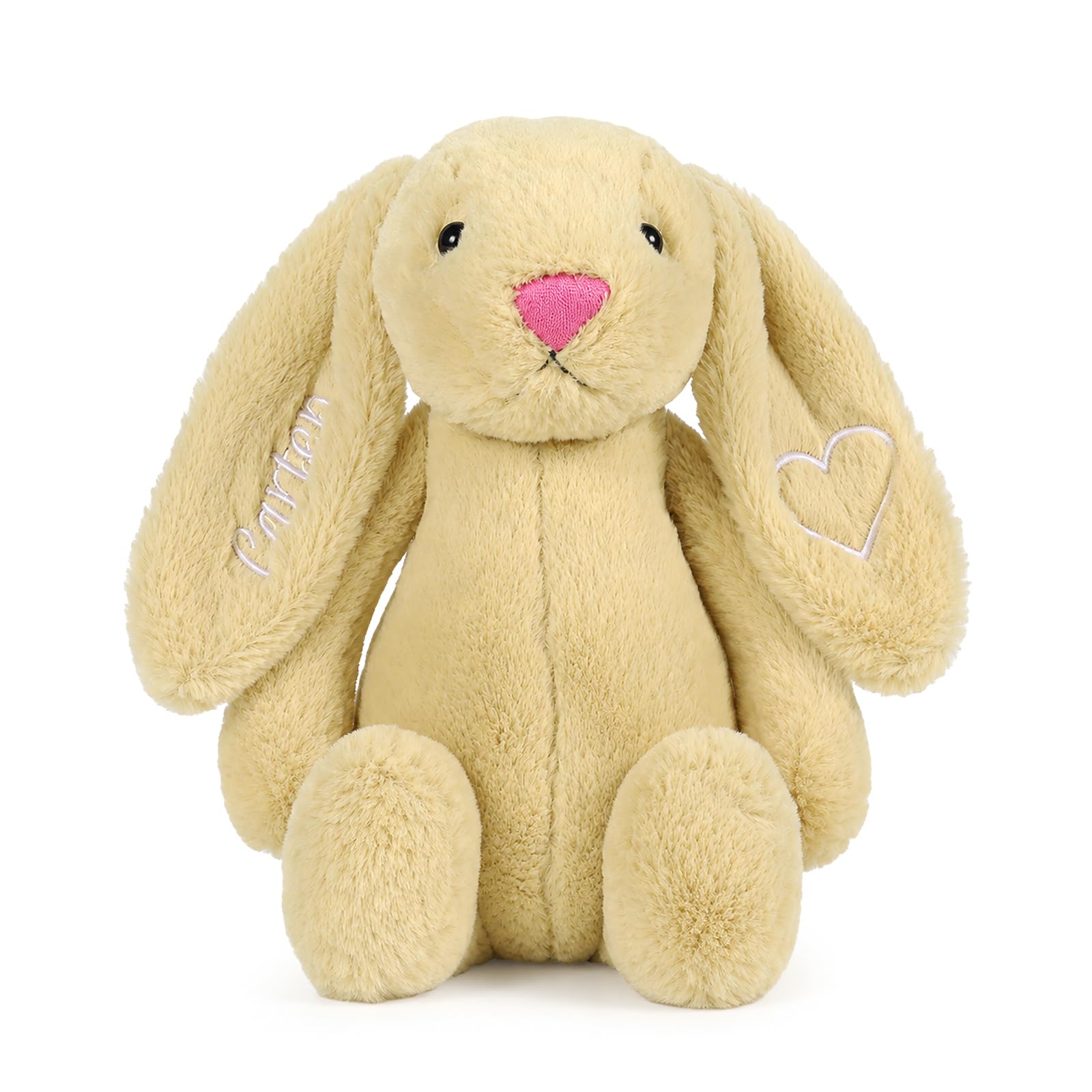 Jeweidea Personalised Bunny Rabbit Soft Toy with Name for Newborns Baby Comfort Plush Toy for Boys Girls for Baby Birthday Gifts Baby Shower Christening Gifts (B-Yellow)