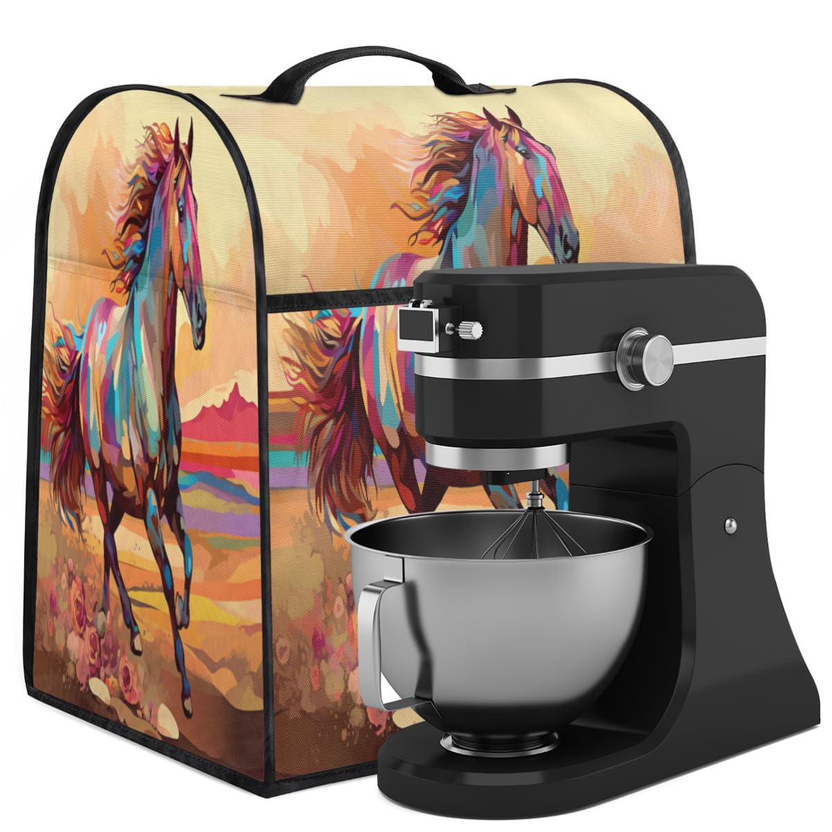 Coffee Maker Cover Colorful Horse Kitchen Appliance Covers Small Appliance Covers Blender Cover Juicer Cover Dust Covers for Kitchen Appliances with Top Handle and Pockets,Washable,B226