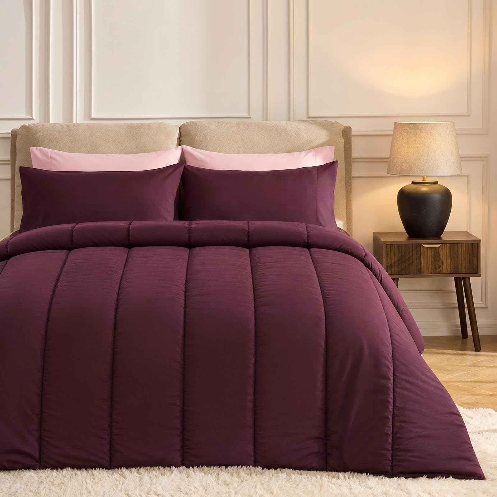 OHS Coverless Duvet King Size, 10.5 Tog Quilt Duvet with Pillowcases - Plum — image 1