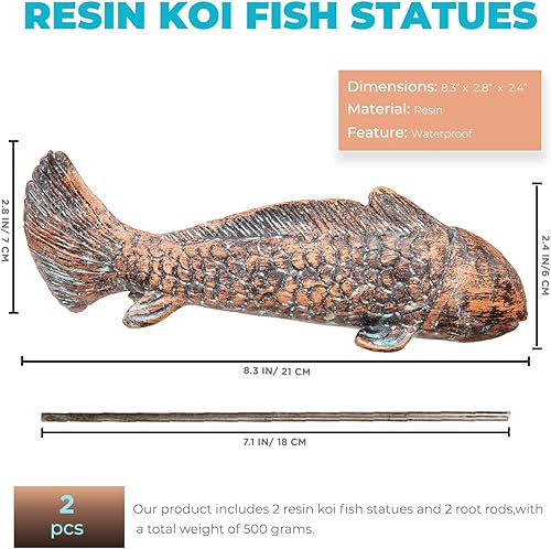 Miniatura 2 de Juego de 2 estatuas antiguas de jardín de peces koi, estatuas de arte de peces Koi para exteriores, esculturas de peces para patio, césped,