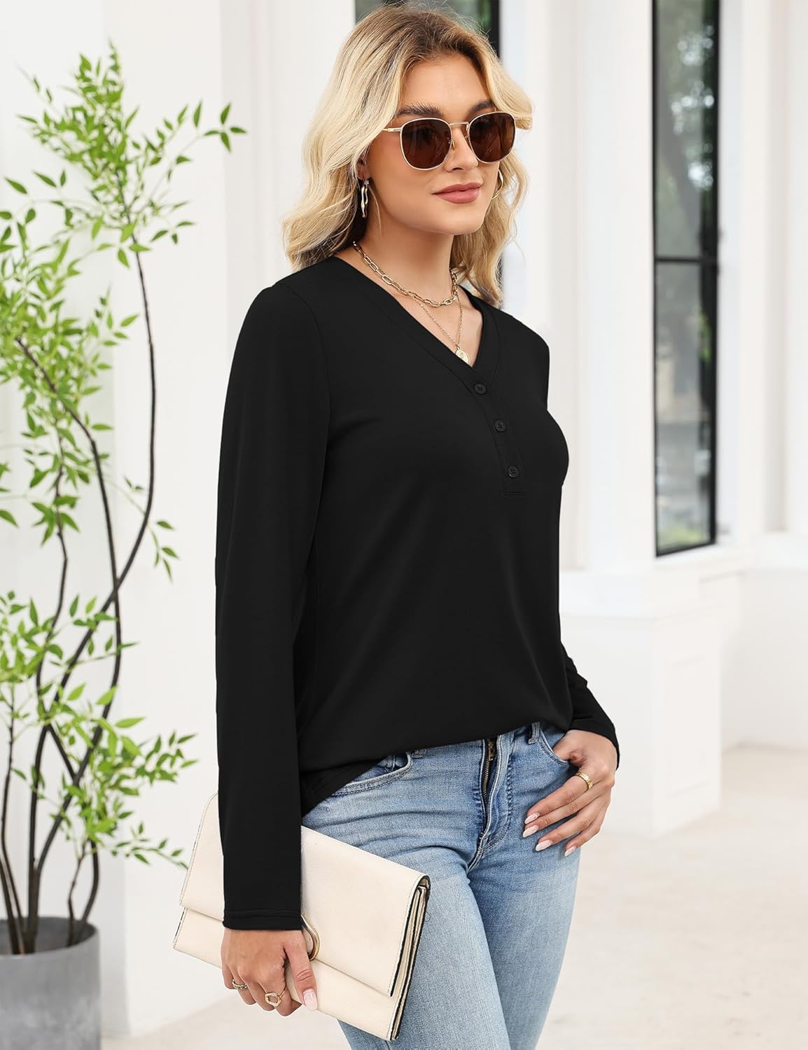 Ivicoer Long Sleeve Shirts for Women V Neck Button Down Blouses Womens Spring Fashion Tops 2026 - Image 3
