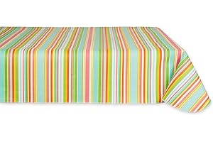 DII Spring Stripe 60x84 Spring Flannel Backed Vinyl Tablecloths