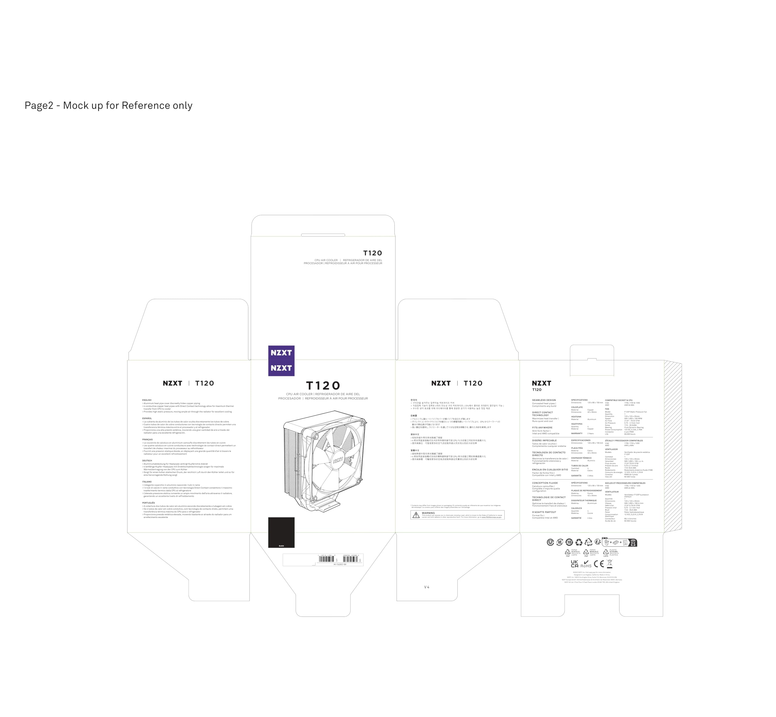 NZXT T120 Dissipatore ad aria per CPU - RC-TN120-B1 - Tubi in rame conduttivo - Cuscinetti fluidodinamici - Compatibilità AMD e Intel - Nero