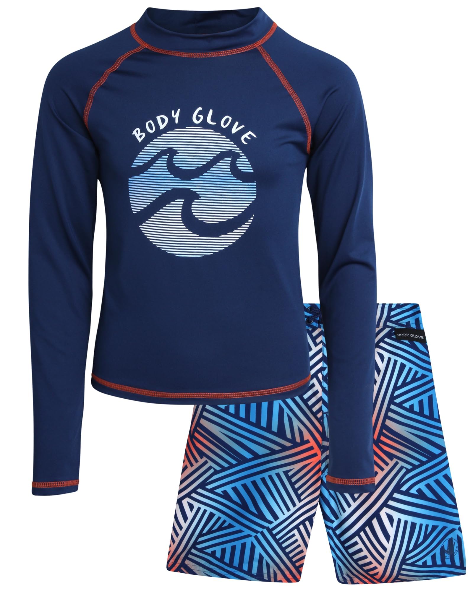 Body Glove Boys 2 Piece Swim Set Rash Guard &amp; Swim Trunks (Sizes 4-12)
