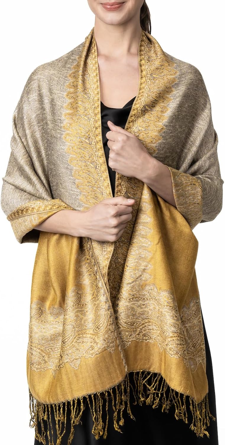 Achillea Elegant Reversible Paisley Border Pashmina Shawl Wrap Scarf - Image 2