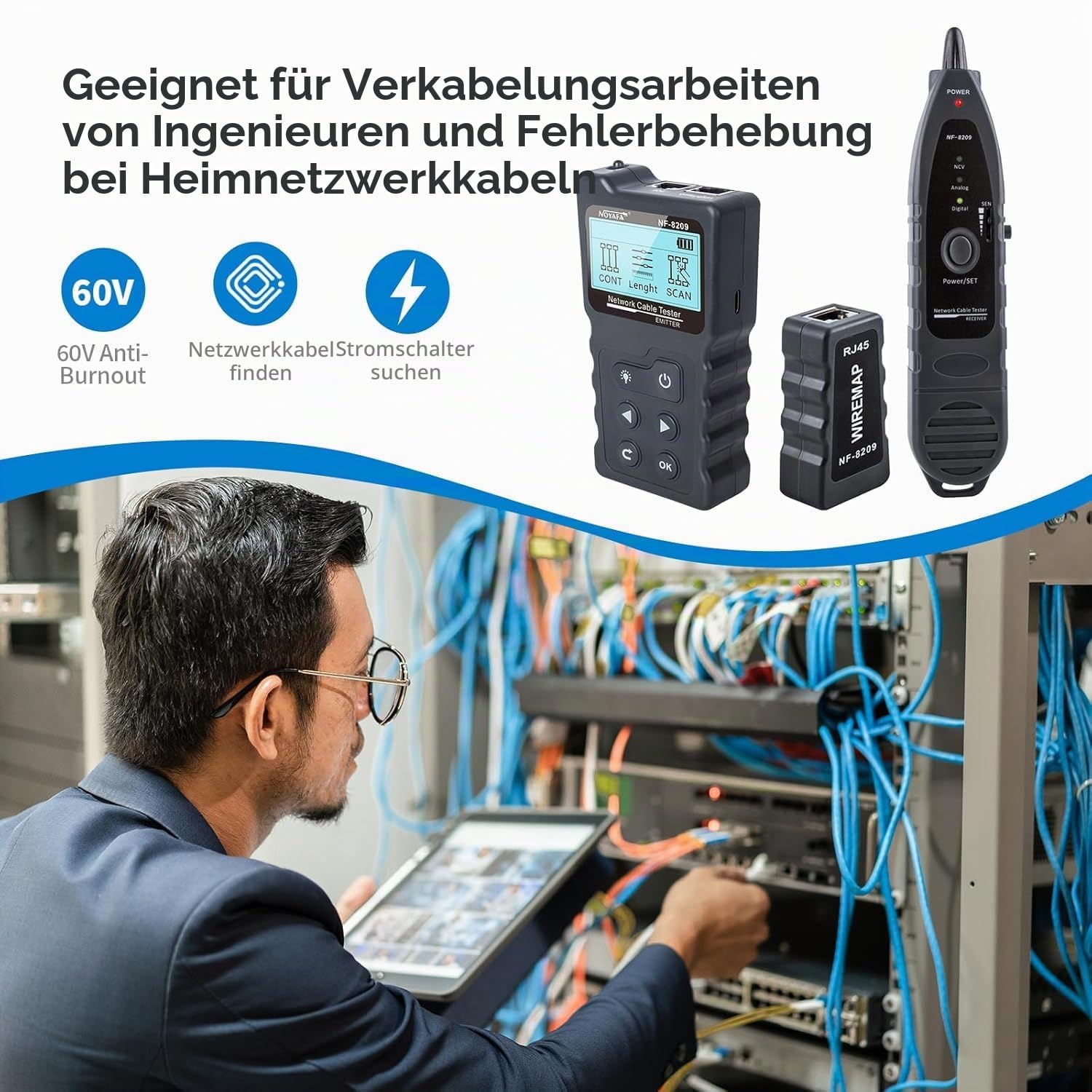 NOYAFA NF-8209 Erweiterte Kabel Tester mit PoE Multifunktions Draht Tracker Netzwerkkabel Tester für LAN CAT5 CAT6 Tracker