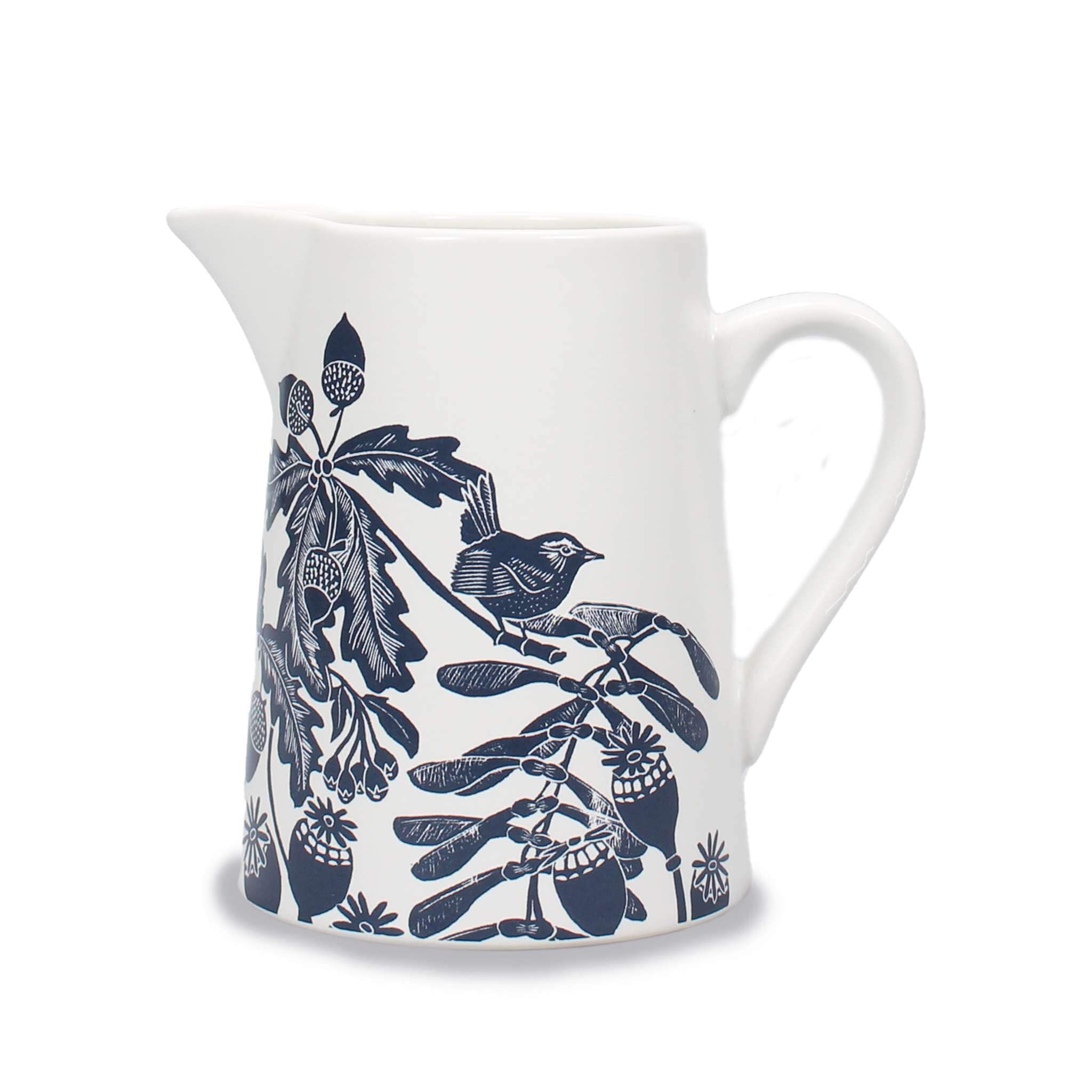 Half Moon Bay | Kate Heiss | Holkham Walk Ceramic Stoneware Jug | Navy Blue 500ml Milk Pitcher Flower Vase | Official Designer Merchandise | Elegant Botanical Housewarming Gift