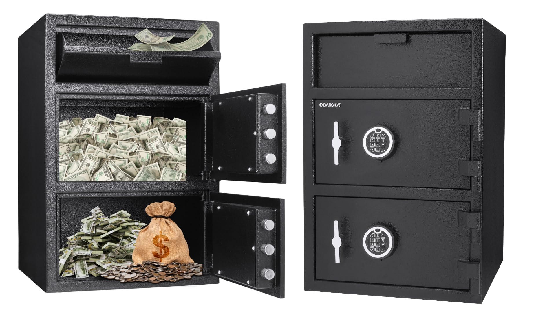 Large Digital Depository Safe with Drop Slot – Solid Steel, Dual Keypad Access, 5 Deadbolts, Backup Keys – for Cash Handling in Retail, Office, and Business Use