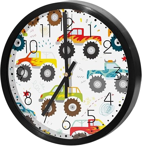 Miniatura 4 de Reloj de pared silencioso con diseño de garabatos de Monster Truck sin tictac, funciona con pilas, para dormitorio, sala de estar, cocina, oficina,
